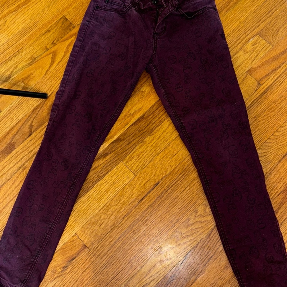 Blackheart Maroon Skull Patterned Jeans